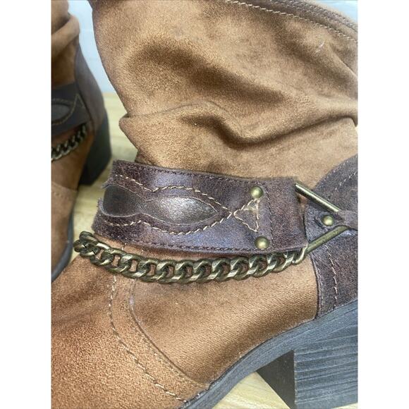 Bongo Brown Faux Suede Brass Hardware Ankle Western Baja Boots Size 9 - Picture 9 of 10